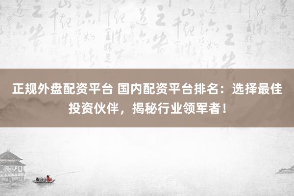 正规外盘配资平台 国内配资平台排名：选择最佳投资伙伴，揭秘行业领军者！