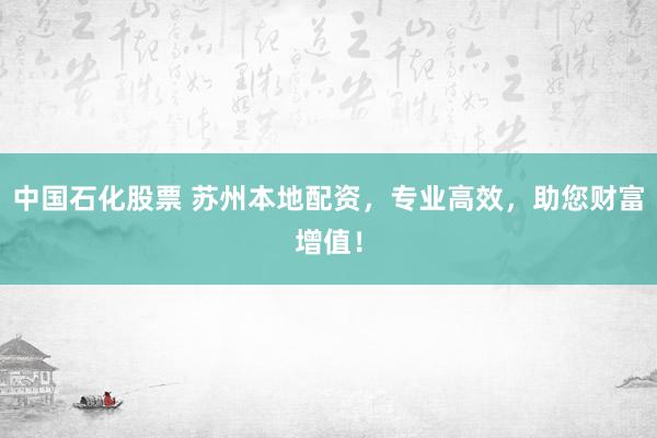 中国石化股票 苏州本地配资，专业高效，助您财富增值！